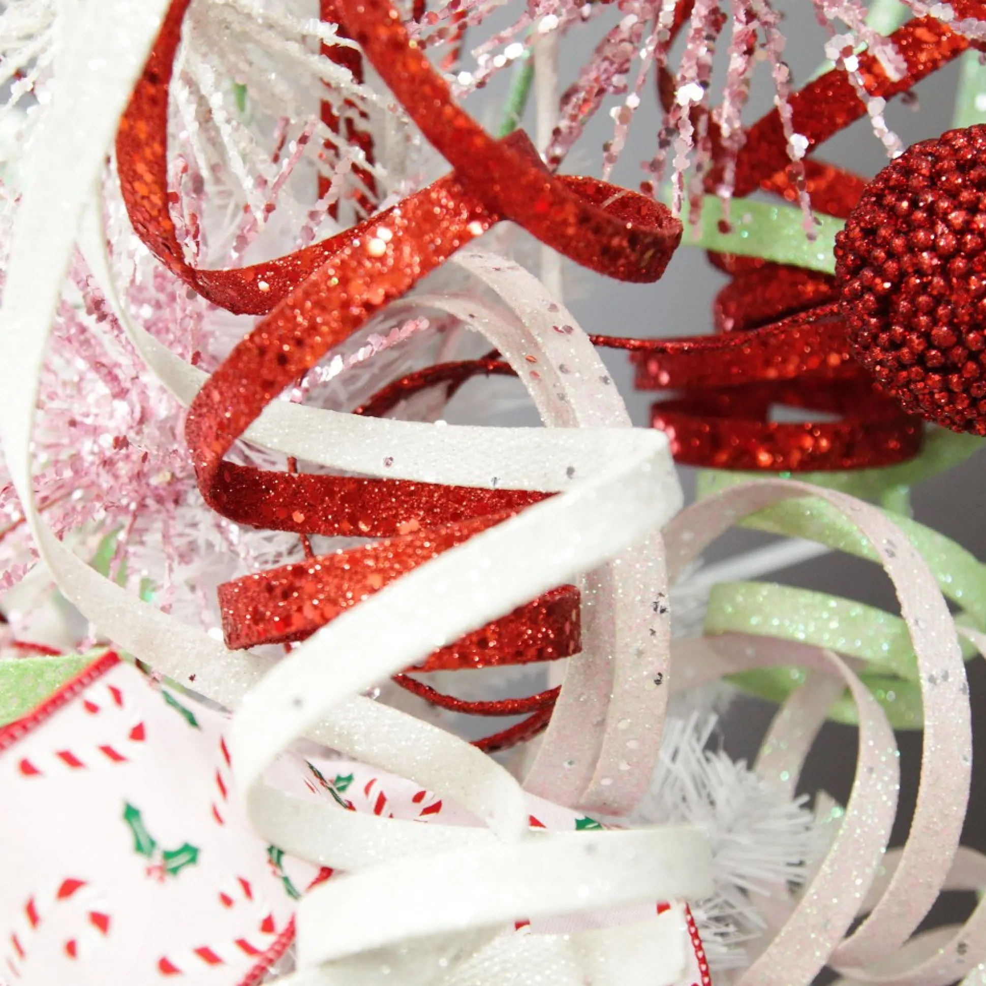 White Glitter Curly Ribbon Christmas Pick Small Christmas Tree Picks|