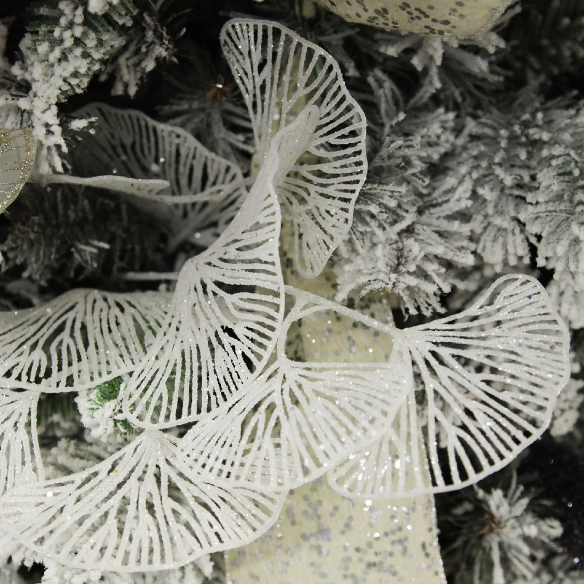 White Glitter Fan Coral Pick Christmas Sprays|