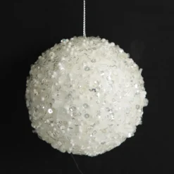 White Glitter Sequin and Bead Ball Decorative Christmas Baubles|