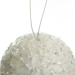 White Glitter Sequin and Bead Ball Decorative Christmas Baubles|