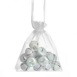 White Iridescent Mini Jingle Bell Decorations - Bag of 15 Christmas Craft Supplies|