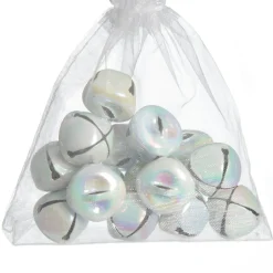 White Iridescent Mini Jingle Bell Decorations - Bag of 15 Christmas Craft Supplies|