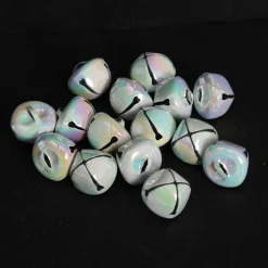 White Iridescent Mini Jingle Bell Decorations - Bag of 15 Christmas Craft Supplies|