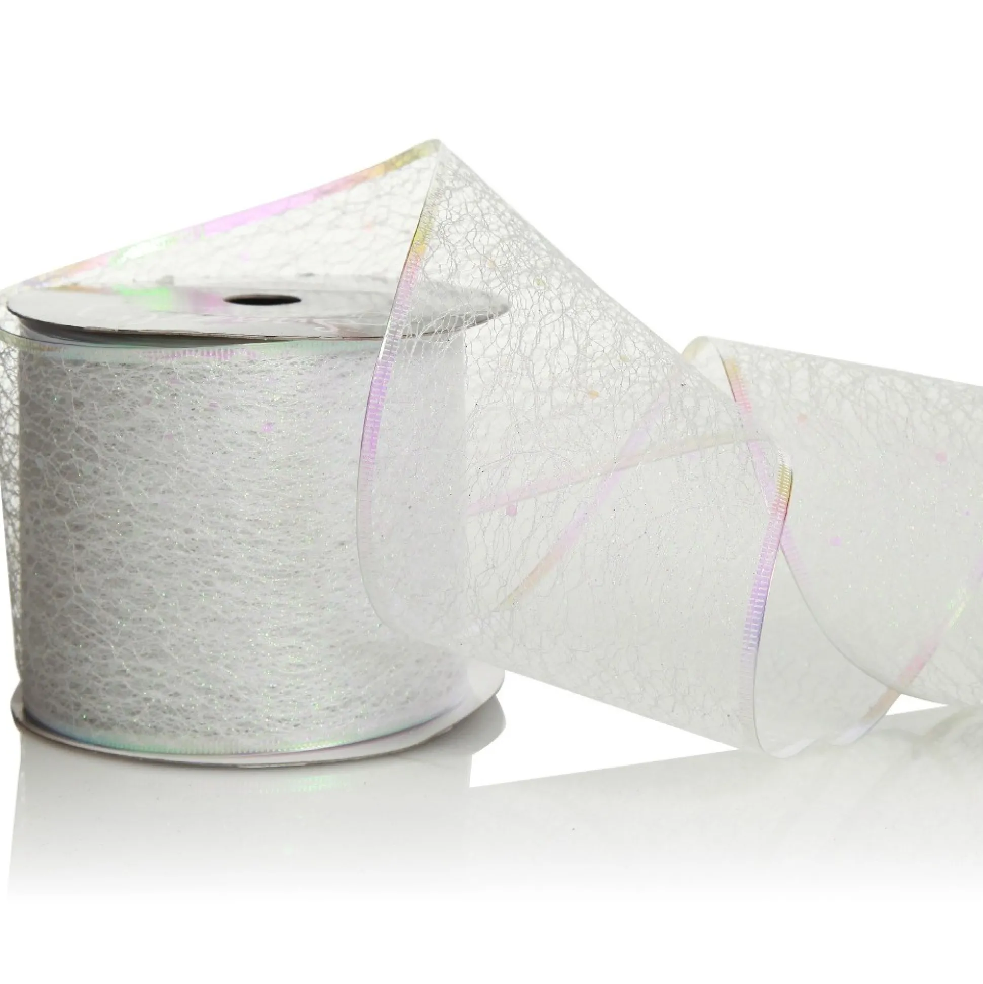 White Iridescent Spider Mesh Wired Christmas Ribbon Garland Tree Garlands|