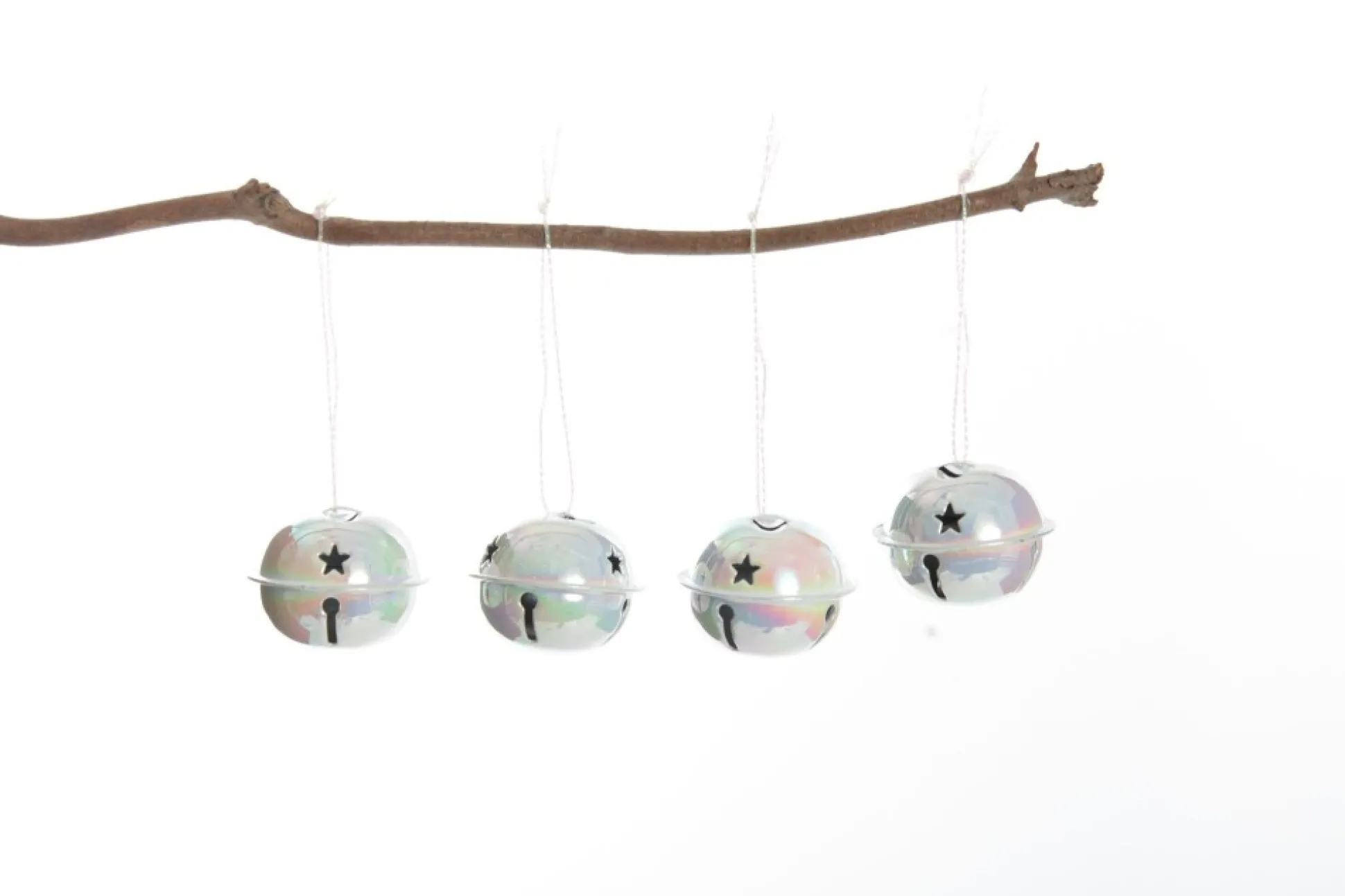 White Irridescent 4cm Jingle Bell Decorations - Bag of 4 Christmas Bells And Bows|