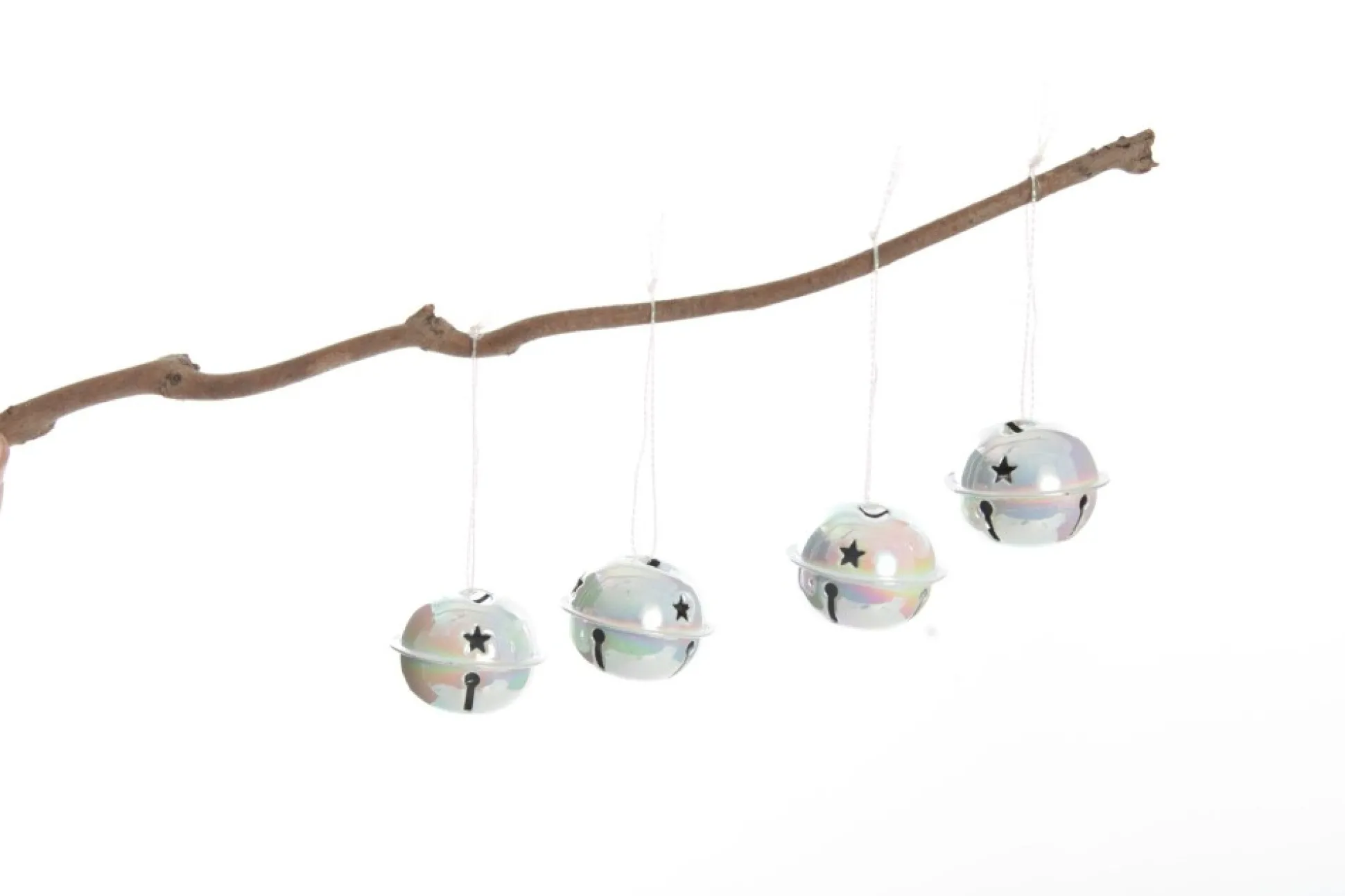 White Irridescent 4cm Jingle Bell Decorations - Bag of 4 Christmas Bells And Bows|