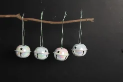 White Irridescent 4cm Jingle Bell Decorations - Bag of 4 Christmas Bells And Bows|
