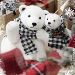 White Mother and Cub Polar Bears Hugging Christmas Birds And Animals|