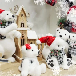 White Mother and Cub Polar Bears Hugging Christmas Birds And Animals|