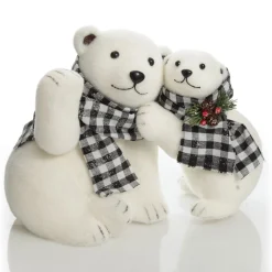 White Mother and Cub Polar Bears Hugging Christmas Birds And Animals|