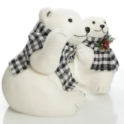 White Mother and Cub Polar Bears Hugging Christmas Birds And Animals|