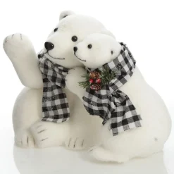 White Mother and Cub Polar Bears Hugging Christmas Birds And Animals|