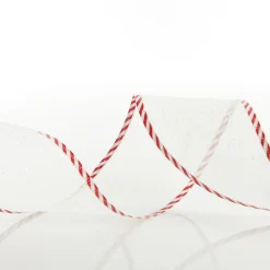 White Organza Glitter Ribbon with Candy Cane Trim - 6cm Ribbons|