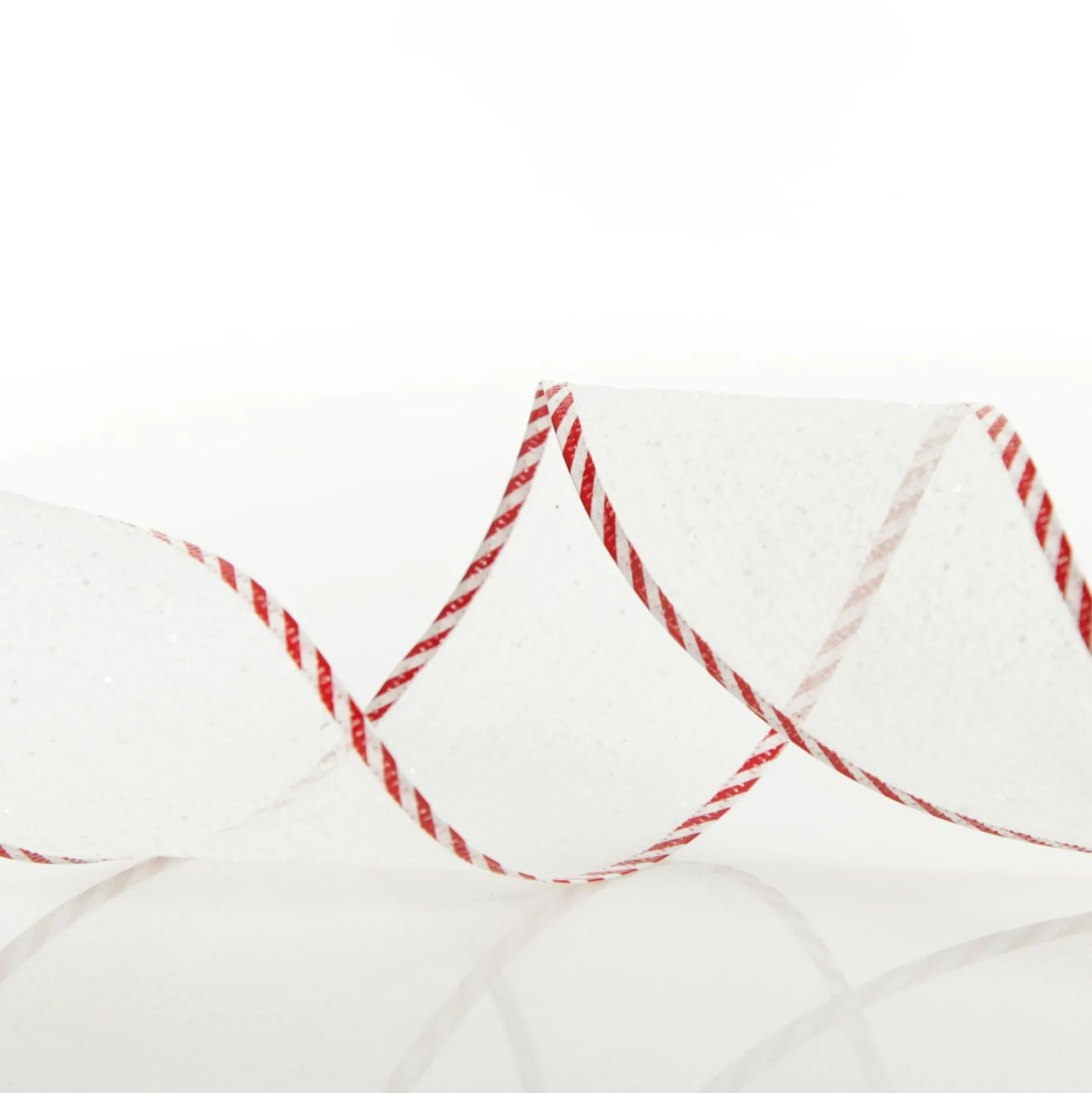 White Organza Glitter Ribbon with Candy Cane Trim - 6cm Ribbons|