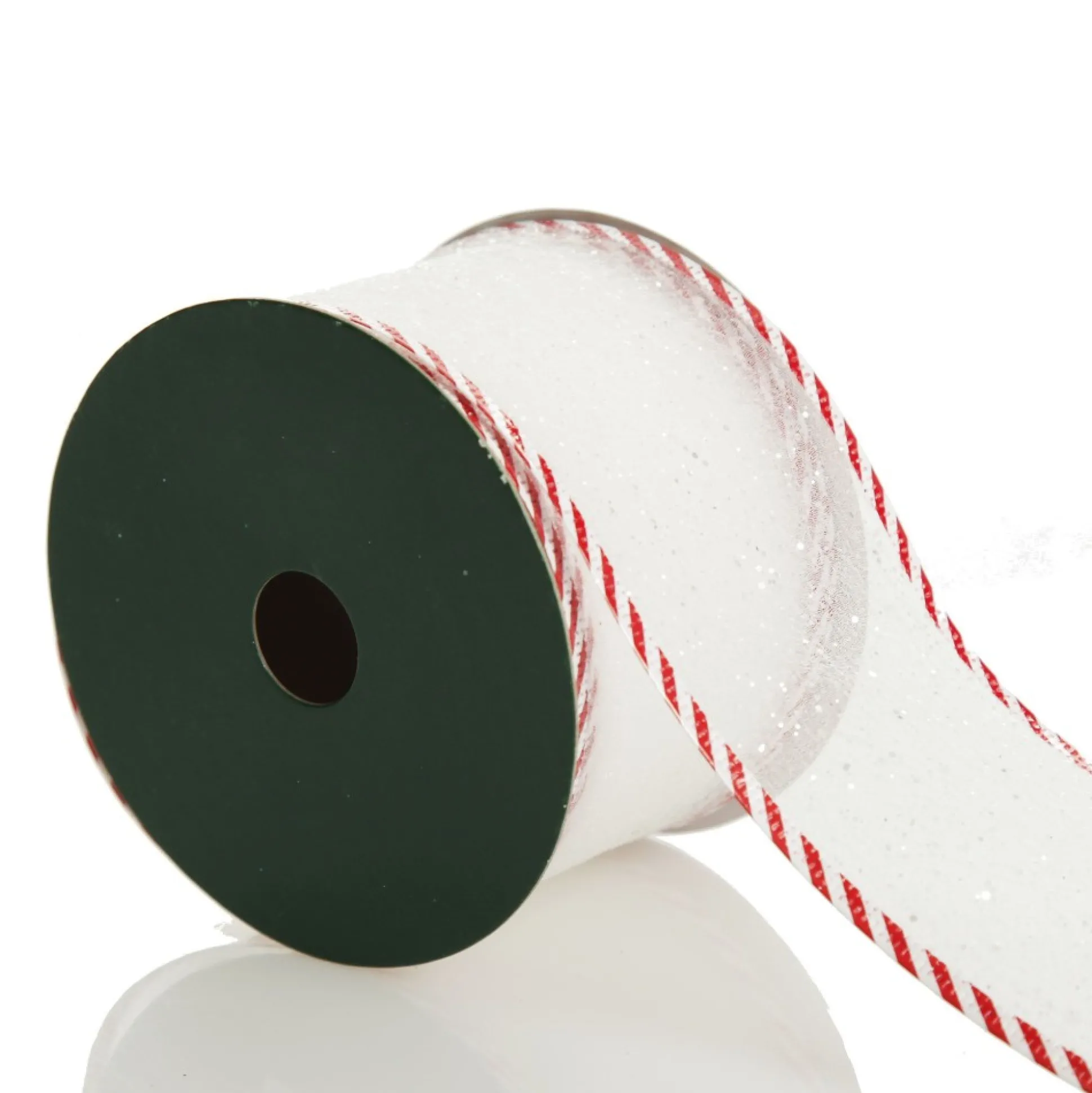 White Organza Glitter Ribbon with Candy Cane Trim - 6cm Ribbons|