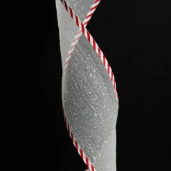 White Organza Glitter Ribbon with Candy Cane Trim - 6cm Ribbons|