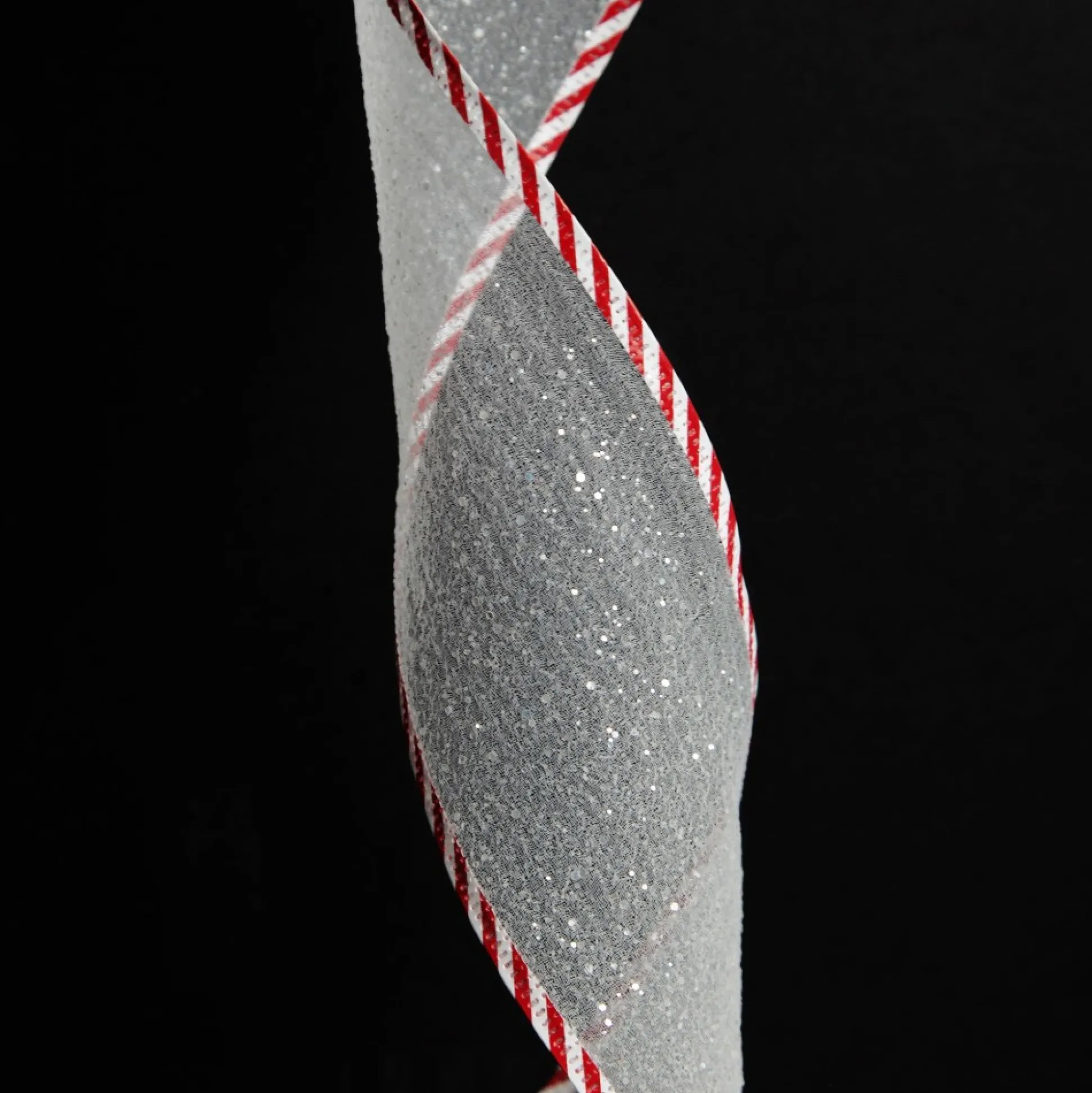 White Organza Glitter Ribbon with Candy Cane Trim - 6cm Ribbons|