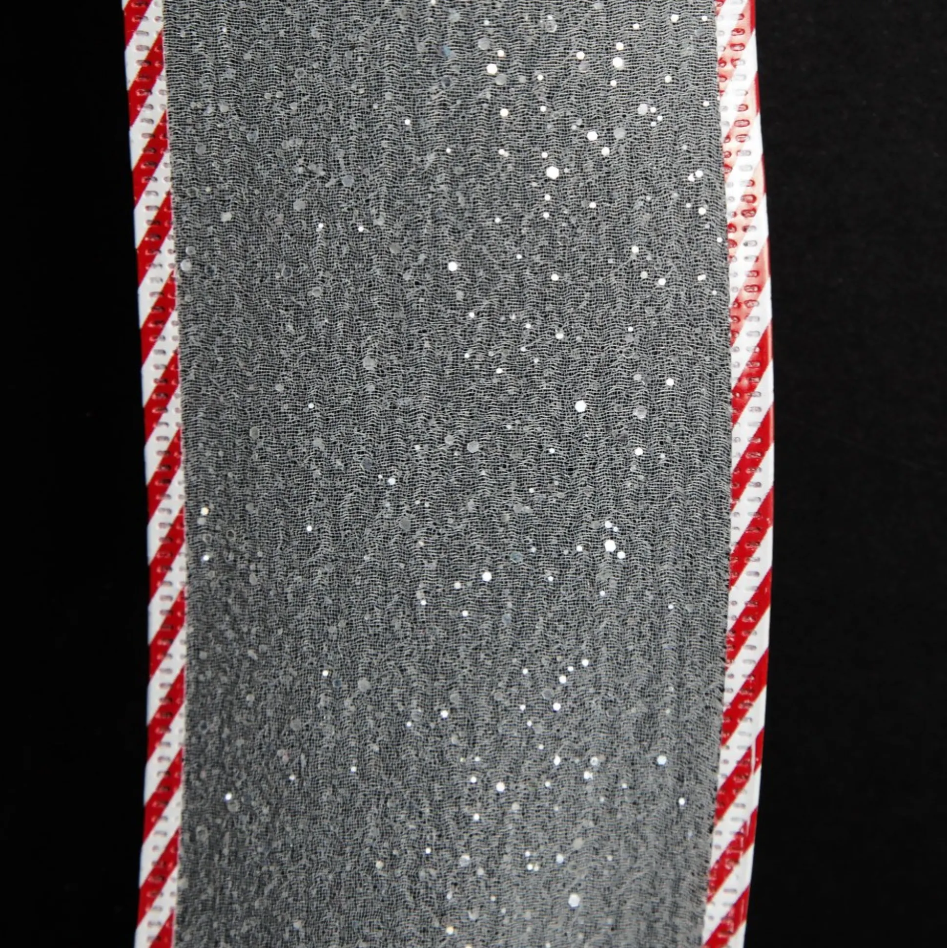 White Organza Glitter Ribbon with Candy Cane Trim - 6cm Ribbons|