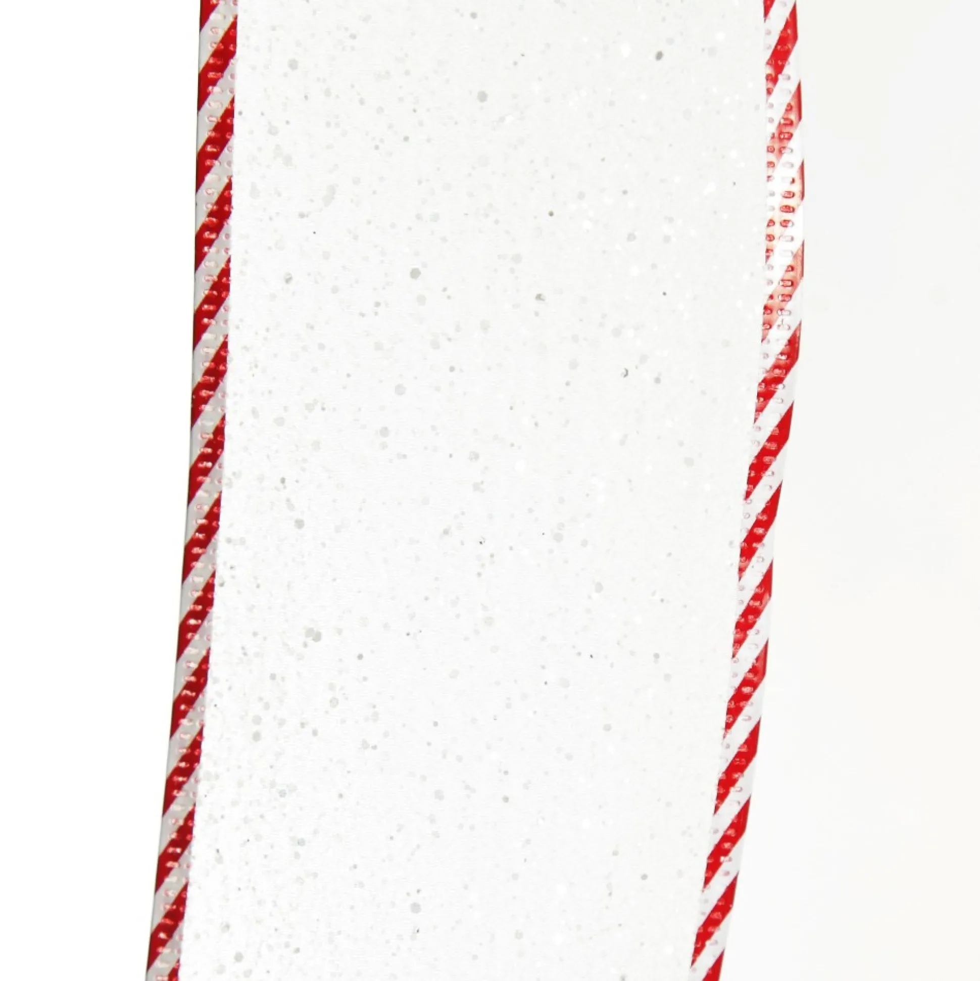 White Organza Glitter Ribbon with Candy Cane Trim - 6cm Ribbons|
