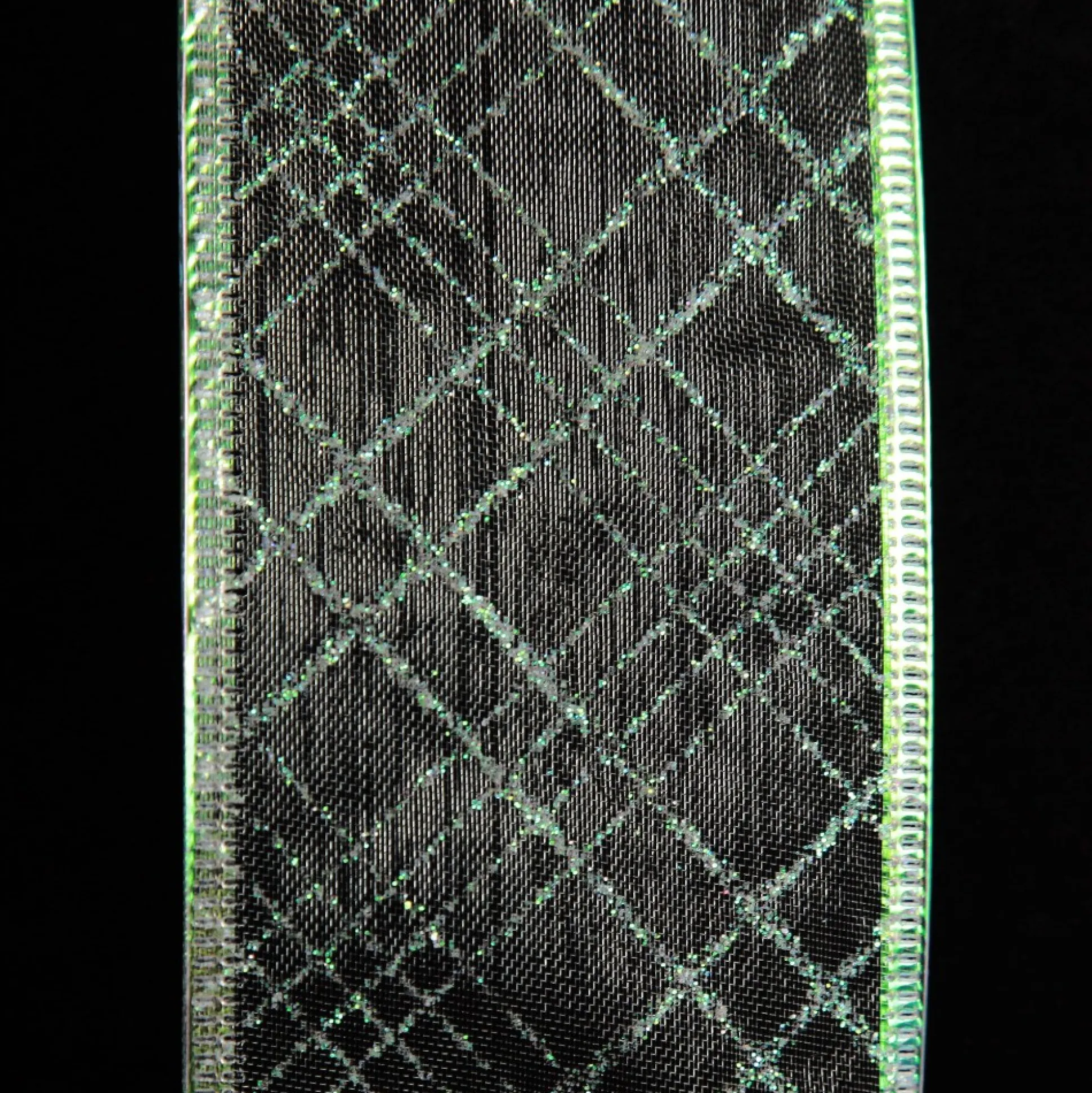 White Organza with White Glitter Pattern Wired Christmas Ribbon Ribbons|