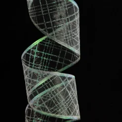 White Organza with White Glitter Pattern Wired Christmas Ribbon Ribbons|