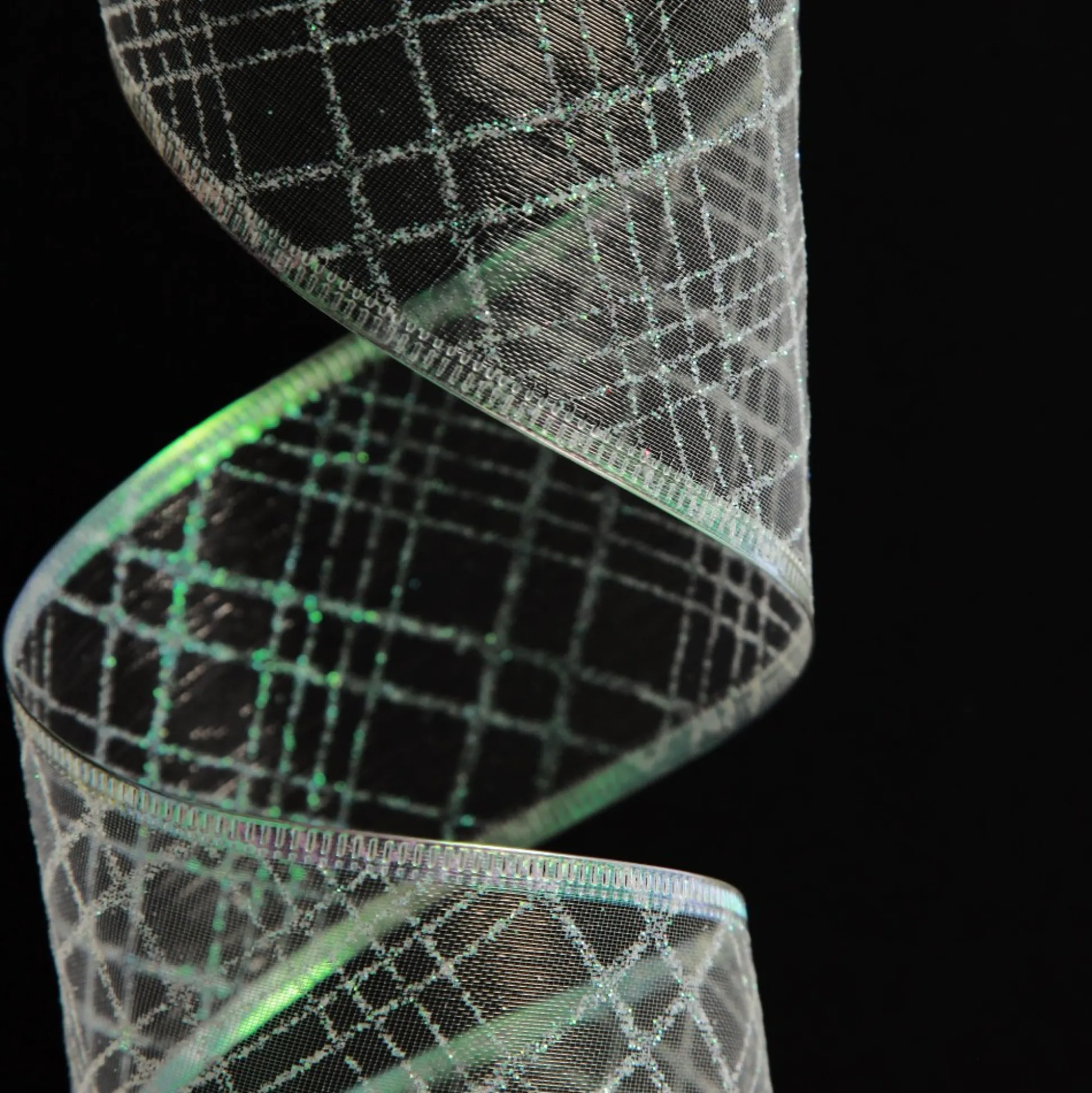 White Organza with White Glitter Pattern Wired Christmas Ribbon Ribbons|