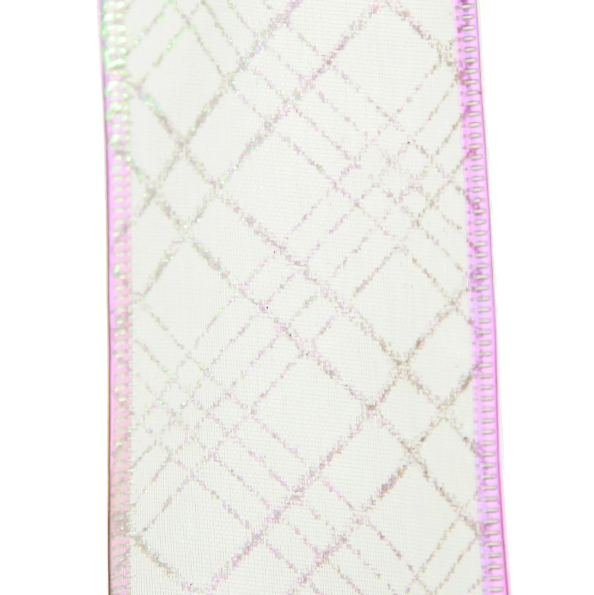 White Organza with White Glitter Pattern Wired Christmas Ribbon Ribbons|