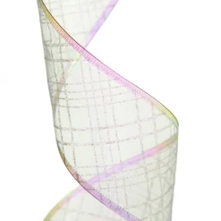 White Organza with White Glitter Pattern Wired Christmas Ribbon Ribbons|