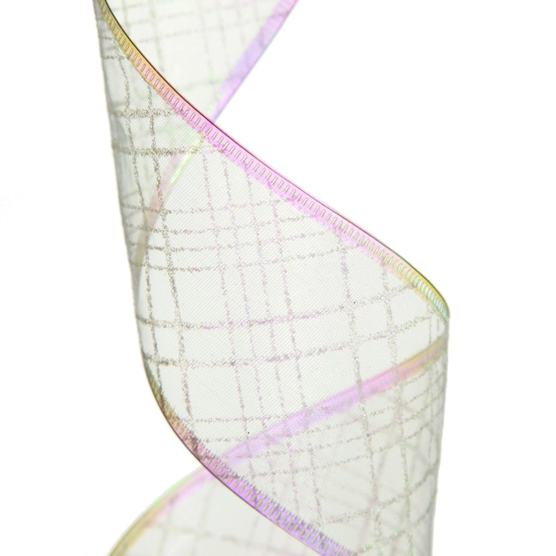 White Organza with White Glitter Pattern Wired Christmas Ribbon Ribbons|