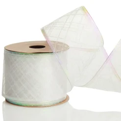 White Organza with White Glitter Pattern Wired Christmas Ribbon Ribbons|