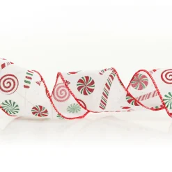 White Peppermint Candy Cane Ribbon - 6.3cm Ribbons|