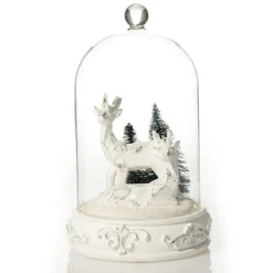 White Reindeer in Glass Cloche Lightup Ornament Light-Up Scenes And Ornaments|