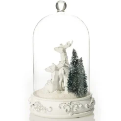 White Reindeer in Glass Cloche Lightup Ornament Light-Up Scenes And Ornaments|