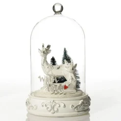 White Reindeer in Glass Cloche Lightup Ornament Light-Up Scenes And Ornaments|