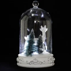 White Reindeer in Glass Cloche Lightup Ornament Light-Up Scenes And Ornaments|