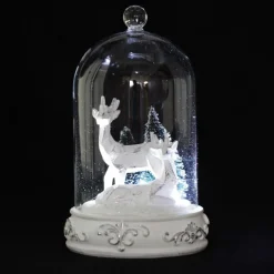 White Reindeer in Glass Cloche Lightup Ornament Light-Up Scenes And Ornaments|