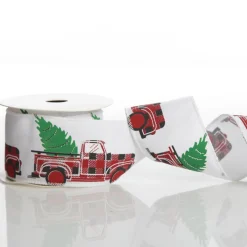 White Ribbon with Christmas Tree Farm Christmas Tree in Truck Print Ribbons|
