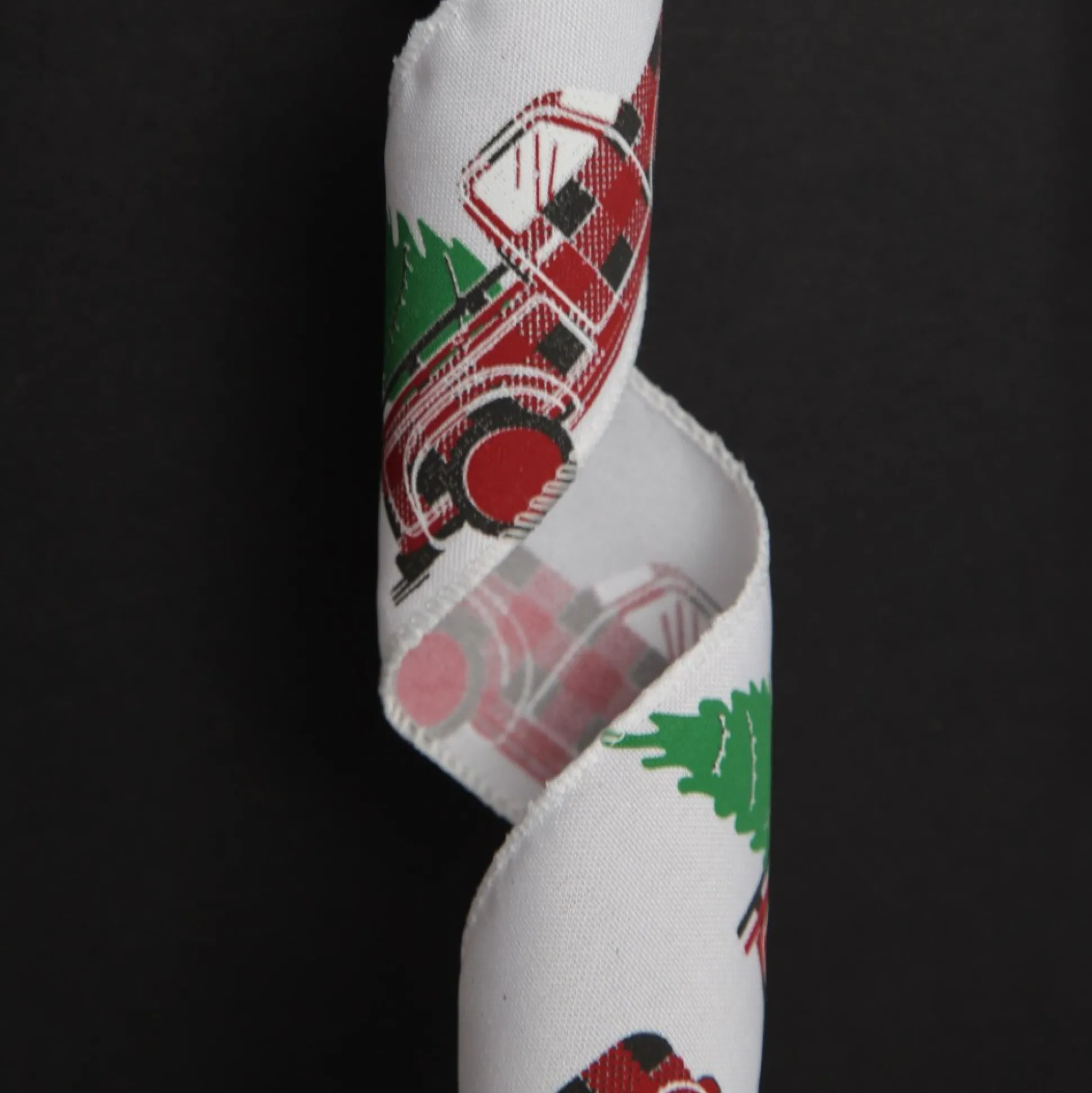 White Ribbon with Christmas Tree Farm Christmas Tree in Truck Print Ribbons|