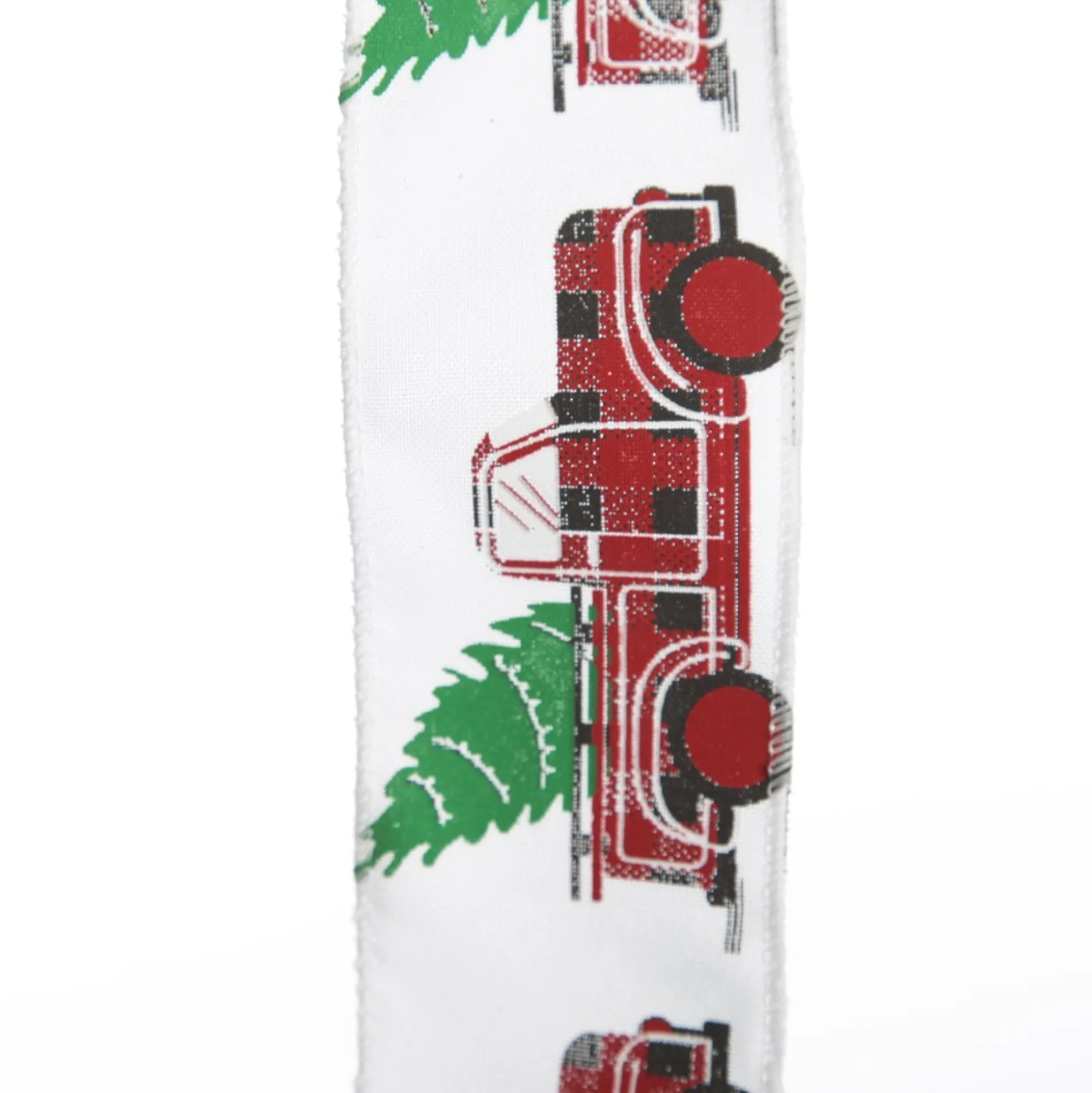 White Ribbon with Christmas Tree Farm Christmas Tree in Truck Print Ribbons|