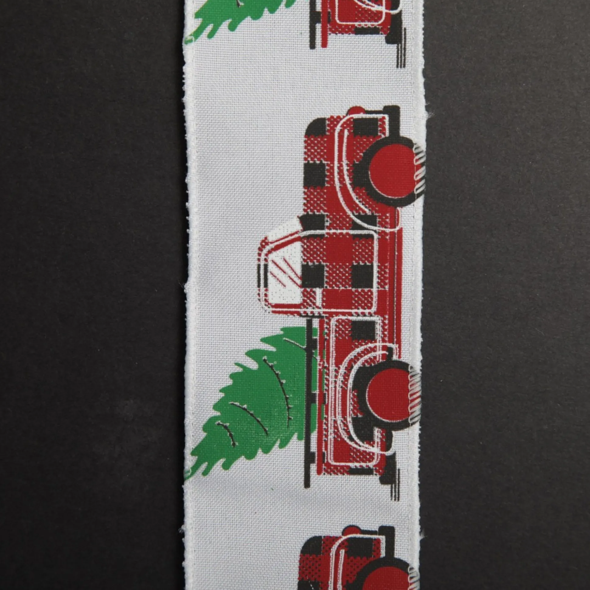 White Ribbon with Christmas Tree Farm Christmas Tree in Truck Print Ribbons|