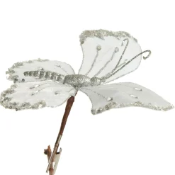 White Satin and Silver Sequin Butterfly Clip Butterflies And Birds|