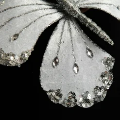 White Satin and Silver Sequin Butterfly Clip Butterflies And Birds|