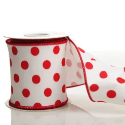 White Satin Christmas Ribbon Garland with Red Dots Tree Garlands|