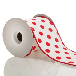 White Satin Christmas Ribbon Garland with Red Dots Tree Garlands|