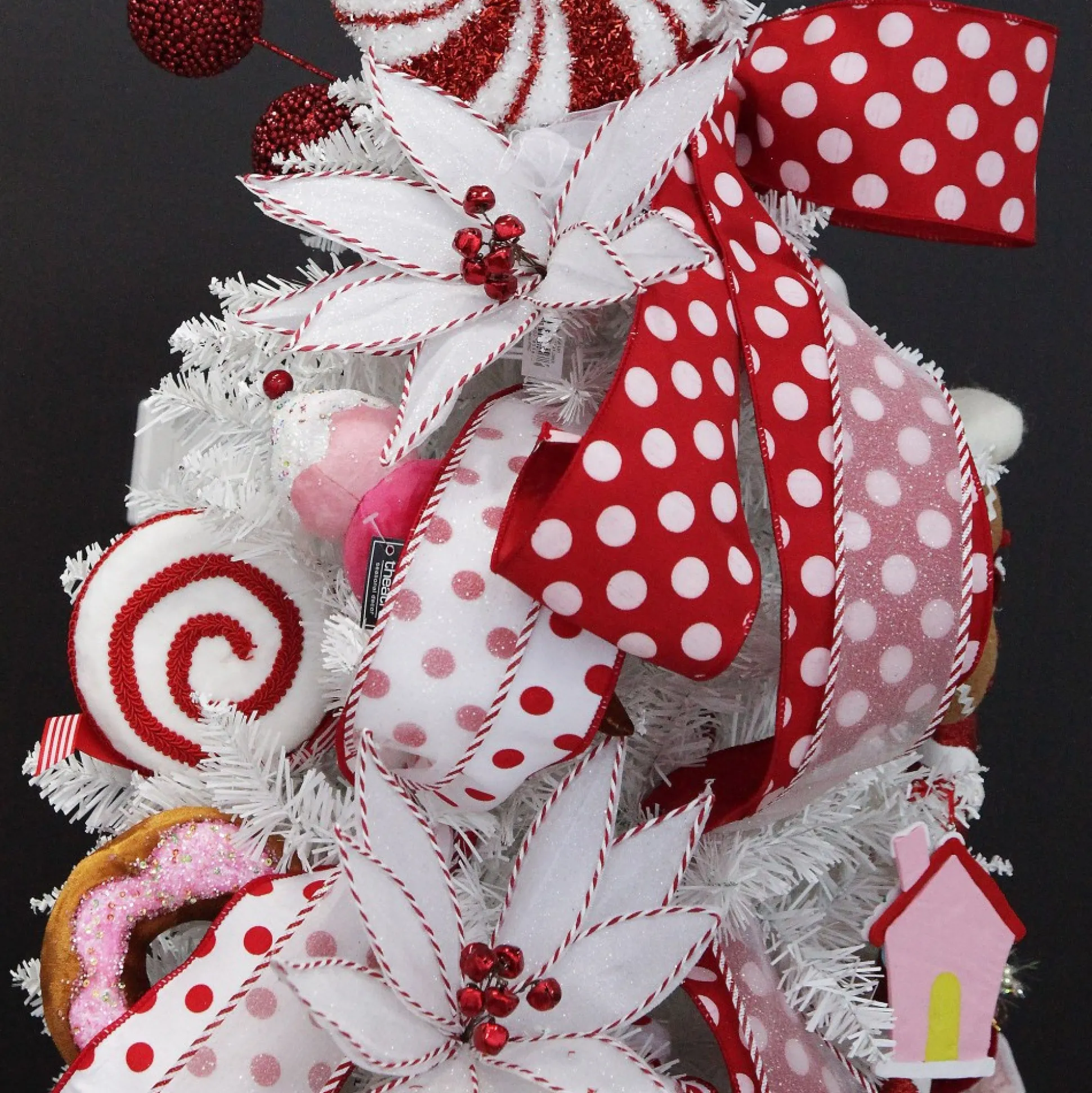 White Satin Christmas Ribbon Garland with Red Dots Tree Garlands|