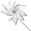 White Satin Flower Stem with Silver Sequin Tips Christmas Flowers|