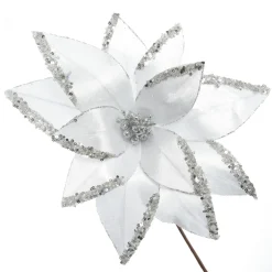 White Satin Flower Stem with Silver Sequin Tips Christmas Flowers|