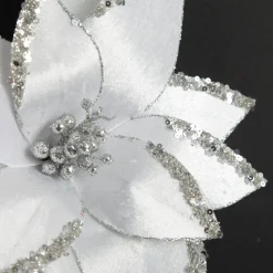 White Satin Flower Stem with Silver Sequin Tips Christmas Flowers|