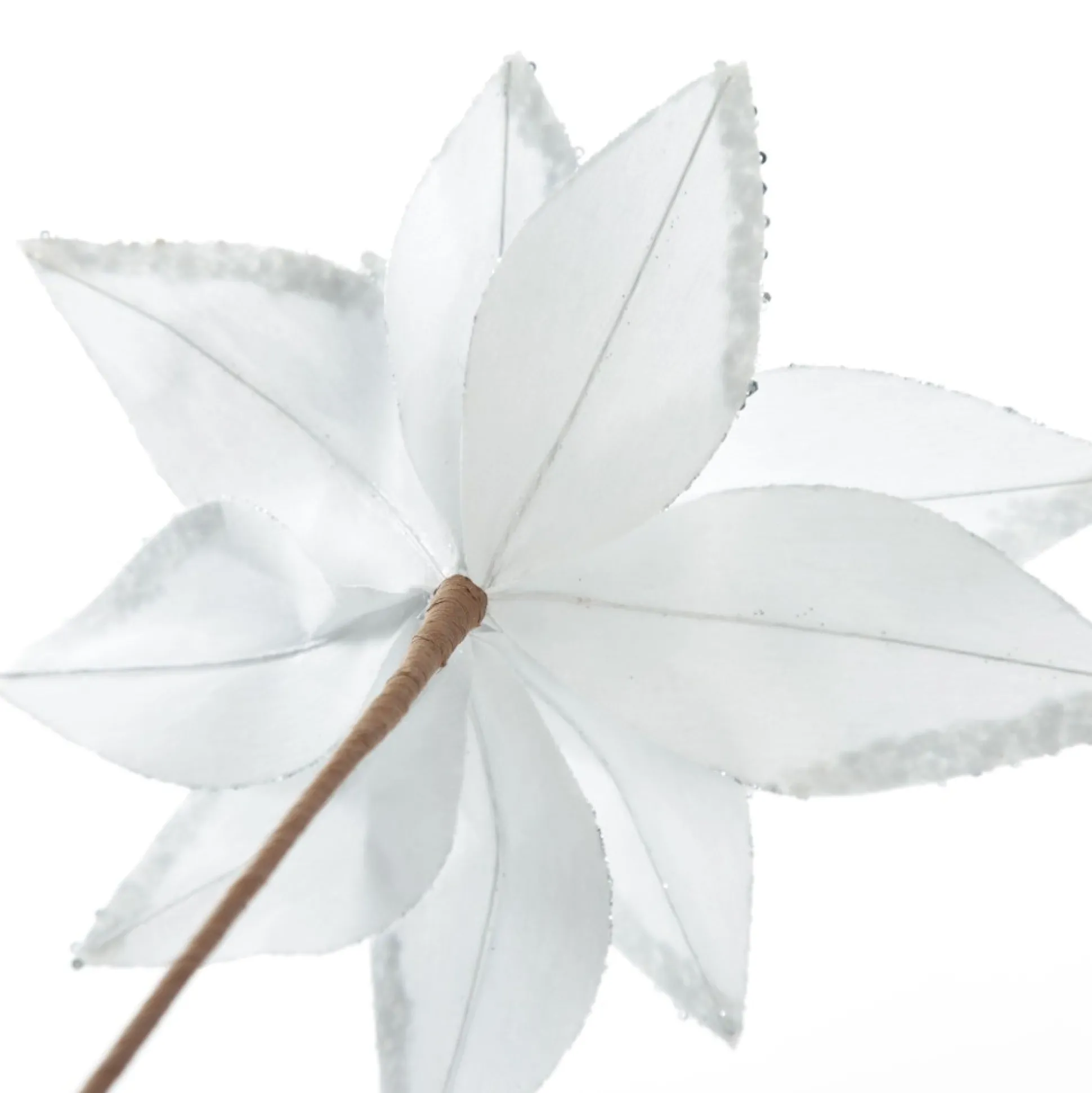 White Satin Flower Stem with Silver Sequin Tips Christmas Flowers|