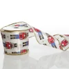 White Satin Ribbon with Blue and Red Nutcracker Print Ribbons|